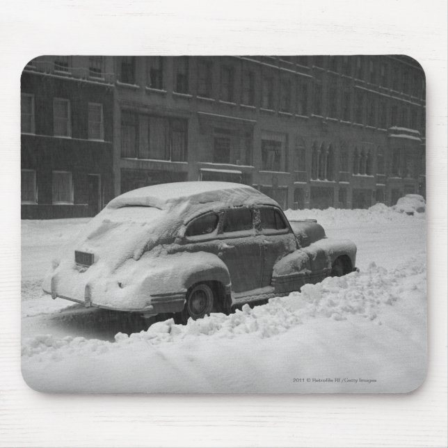 Mousepad Carro tampado neve na rua B&W (Frente)
