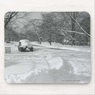 Mousepad Carro tampado neve na rua B&W