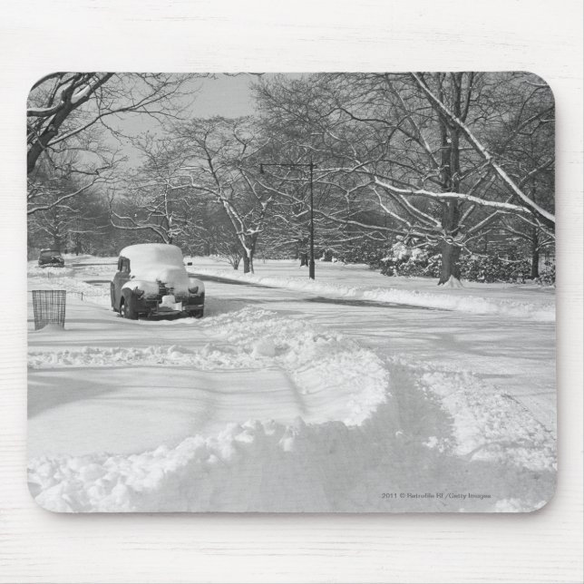 Mousepad Carro tampado neve na rua B&W (Frente)