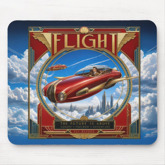 Mousepad Carro Voador Vermelho Art Nouveau (Frente)