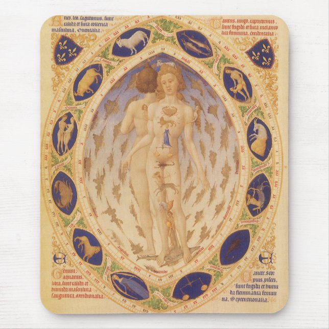 Mousepad Carta Antiga do Zodíaco Celestial, Astrologia Vint (Frente)