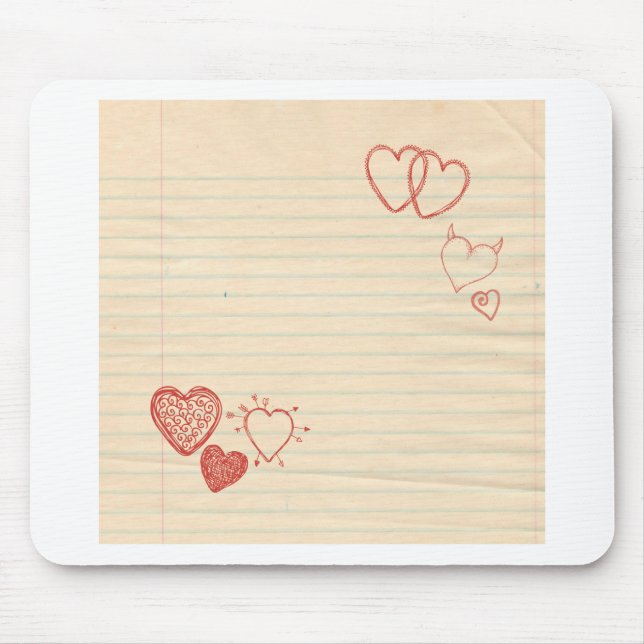 Mousepad Carta de amor do bloco de notas do Doodle (Frente)
