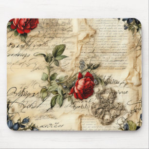 Mousepad Carta de Amor em Pergaminho Antigo com Flores