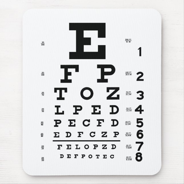 Mousepad Carta de olho da optometria da oftalmologia branca (Frente)
