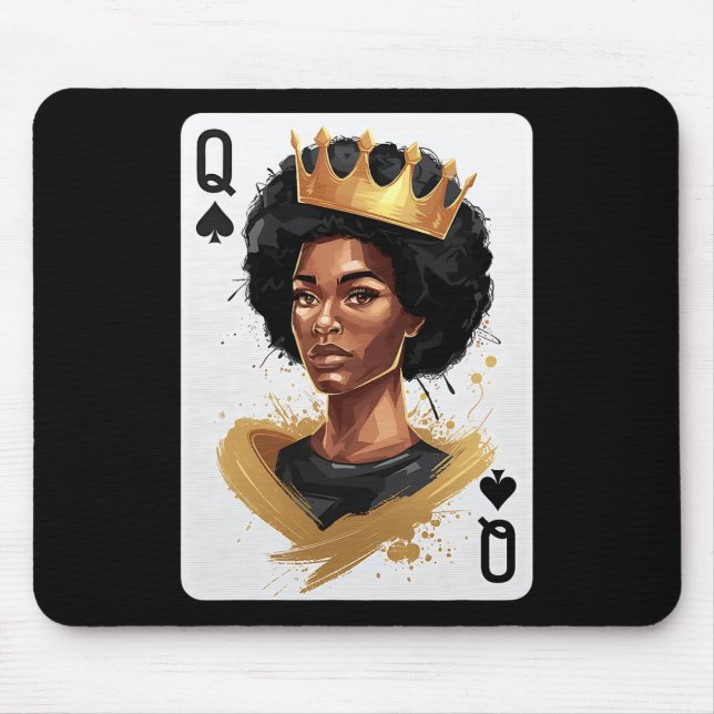 Mousepad Carta de Pôquer Rainha de Espadas Afro-Americana H (Frente)