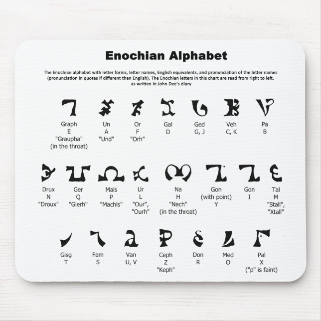 Mousepad Carta do alfabeto de Enochian (Frente)