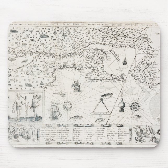 Mousepad Carta Francesa Canadá (Québec) por Champlain 1612 (Frente)