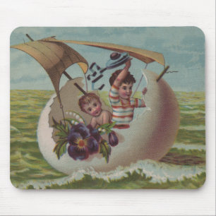 Mousepad Cartão Antigo de Páscoa Ovo de Páscoa Navegando Cr