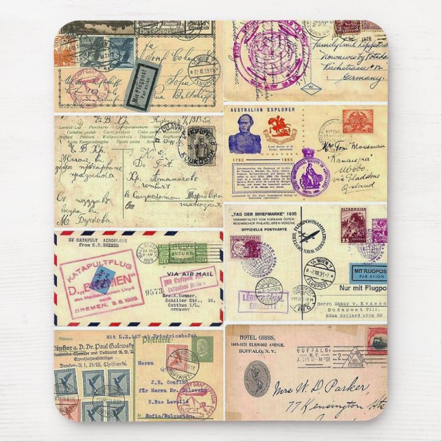 Mousepad Cartão das viagens vintage (Frente)
