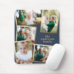 Mousepad Cartão de férias da família multi-foto de ouro