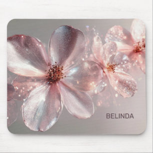 Mousepad Cartão de Visita Flor Metálica Brilhante Rosa Clar
