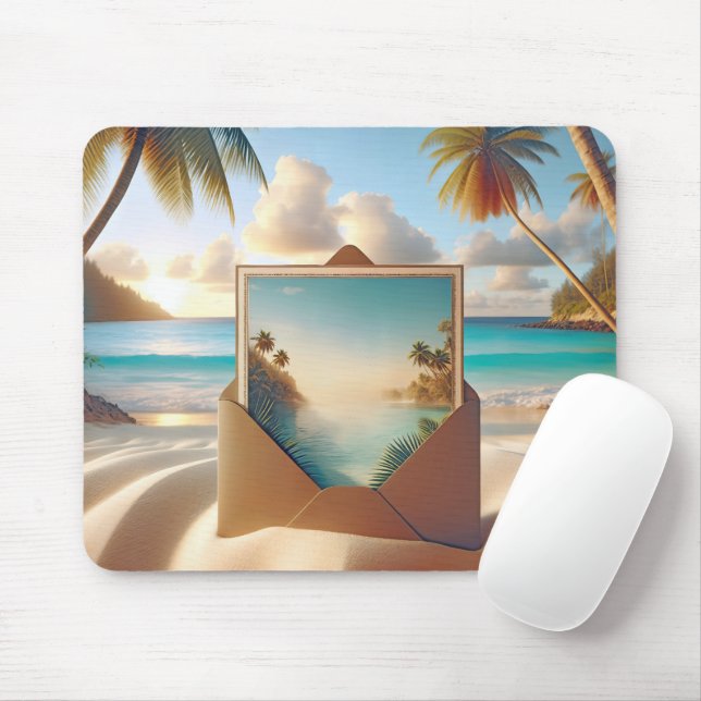 Mousepad Cartão-Postal Da Ilha Tropical No Envelope (Com mouse)