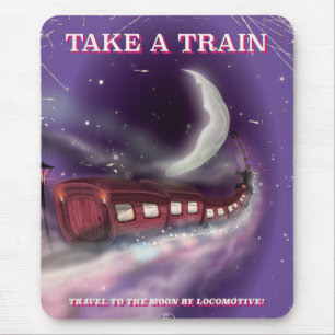 Mousepad Cartaz de desenho animado de trem para a lua