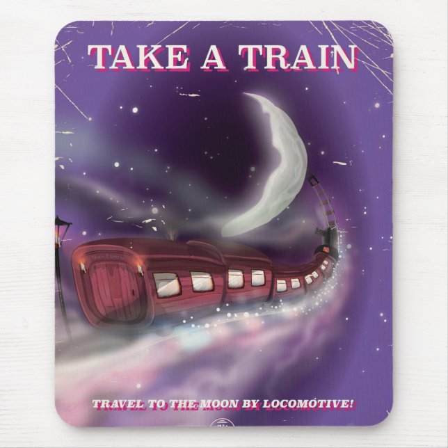 Mousepad Cartaz de desenho animado de trem para a lua (Frente)