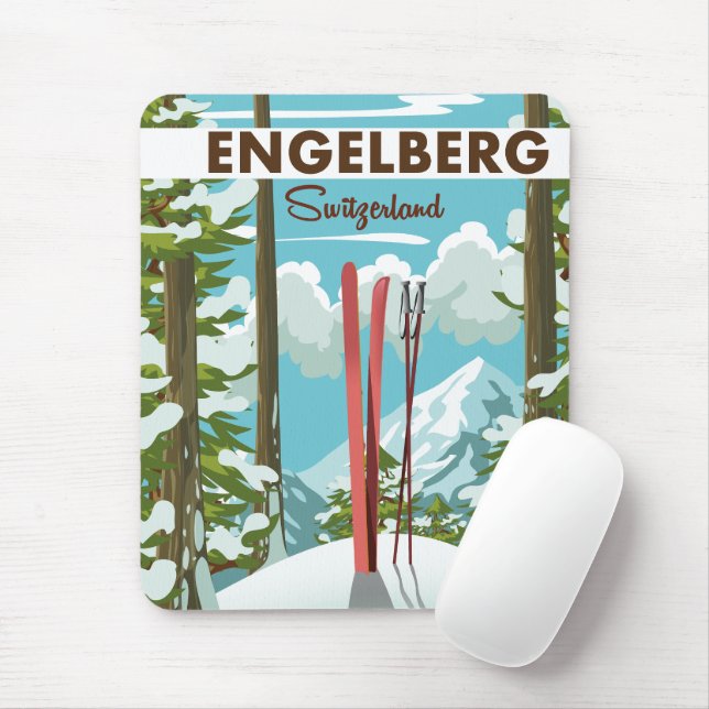 Mousepad Cartaz de esqui Engelberg Suíça (Com mouse)