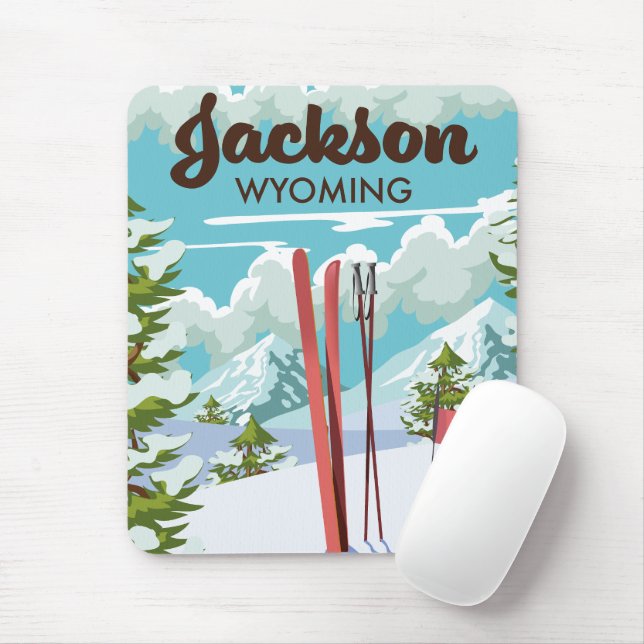 Mousepad Cartaz de esqui Jackson Wyoming (Com mouse)