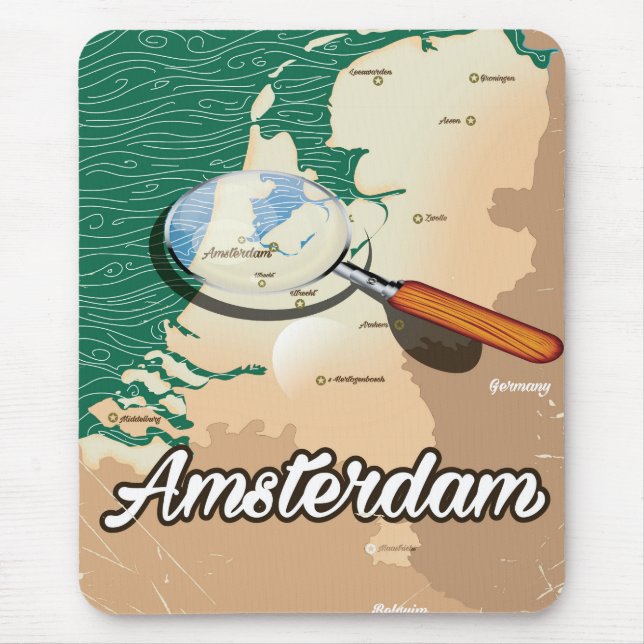 Mousepad cartaz de férias mapa vintage Amsterdã (Frente)