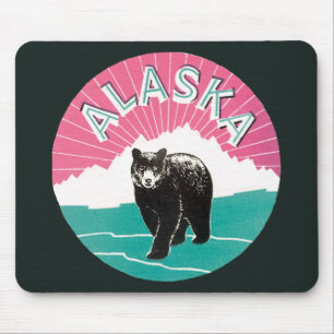Mousepad Cartaz de Viagem Antigo, Urso Negro do Alasca na N