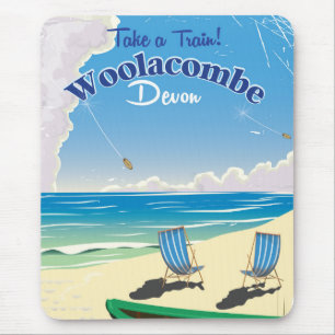 Mousepad Cartaz de viagem da praia de Woolacombe Devon