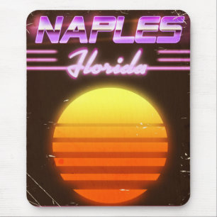 Mousepad Cartaz de viagem de Nápoles Flórida anos 80