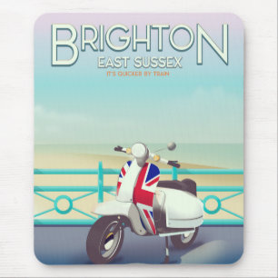 Mousepad Cartaz de viagem de scooter Brighton Vintage union