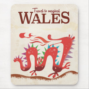 Mousepad Cartaz de viagem do dragão mágico do País de Gales