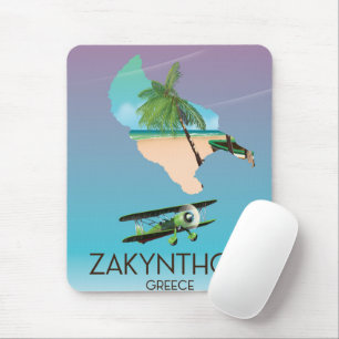 Mousepad Cartaz de viagem do mapa da Grécia Zakynthos