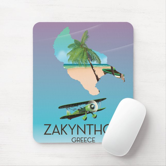 Mousepad Cartaz de viagem do mapa da Grécia Zakynthos (Com mouse)