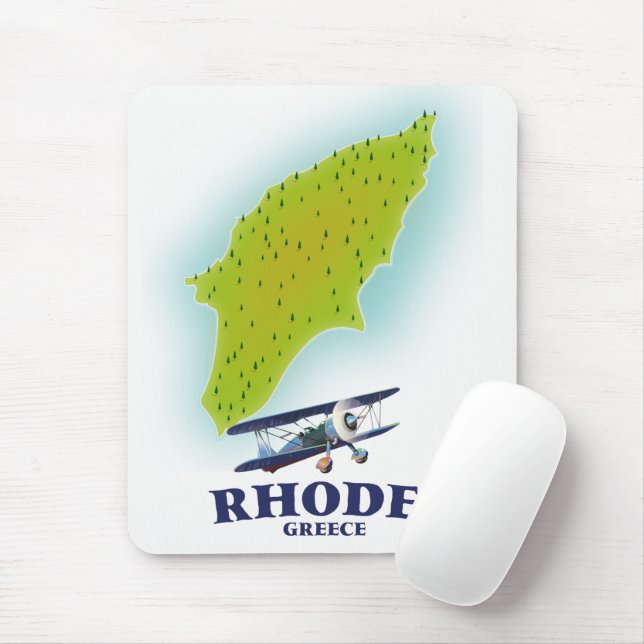 Mousepad Cartaz de viagem do mapa da ilha de Rodes, Grécia. (Com mouse)