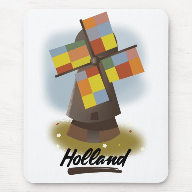 Mousepad Cartaz de viagem do moinho de vento da Holanda (Frente)