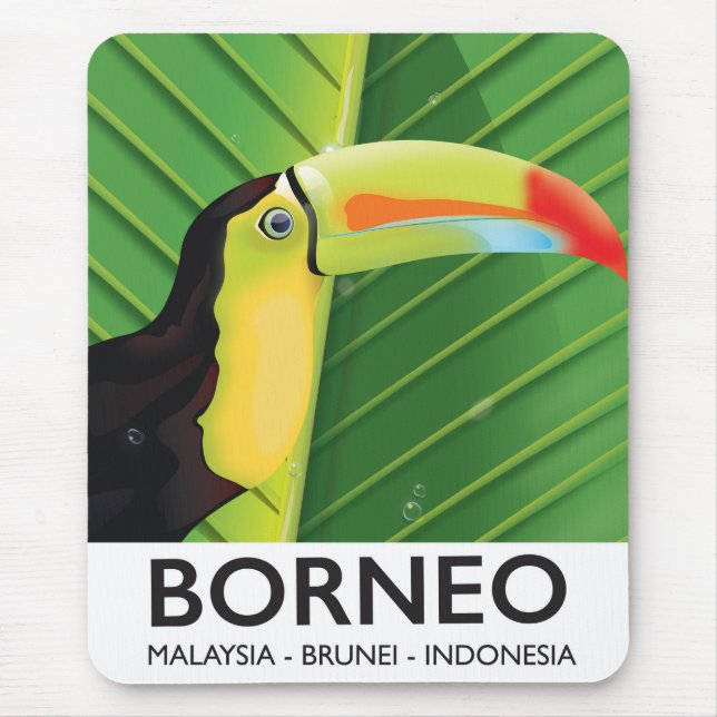 Mousepad Cartaz de viagem do tucano de Bornéu (Frente)