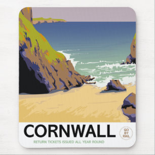 Mousepad Cartaz de viagem estilo vintage de Cornwall.