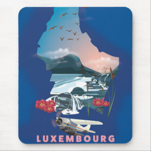 Mousepad Cartaz de viagem ilustrado do mapa de Luxemburgo.