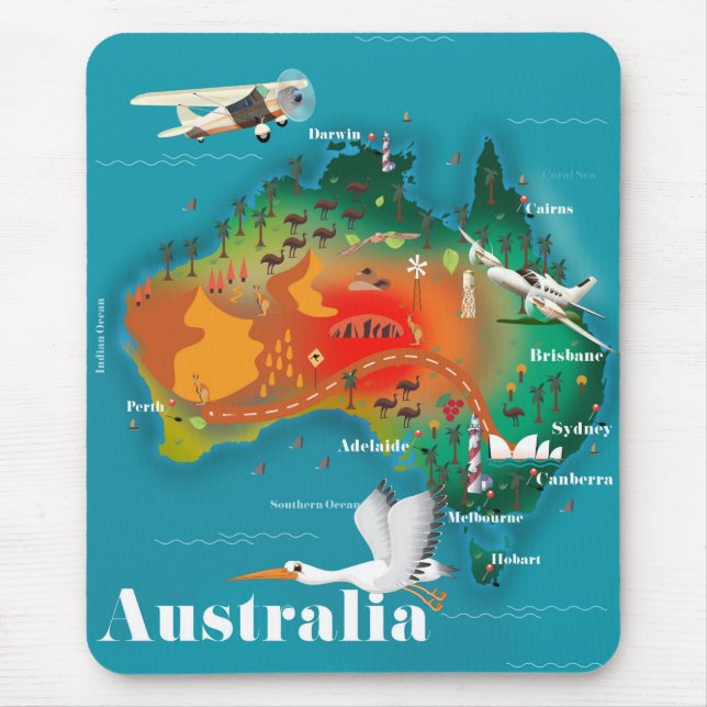 Mousepad cartaz de viagem mapa da Austrália (Frente)