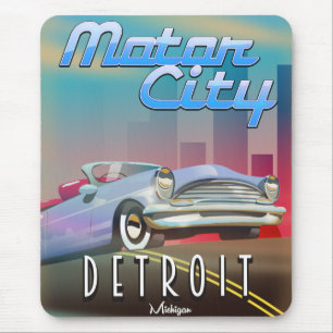 Mousepad Cartaz de viagem Motor City Detroit Michigan.
