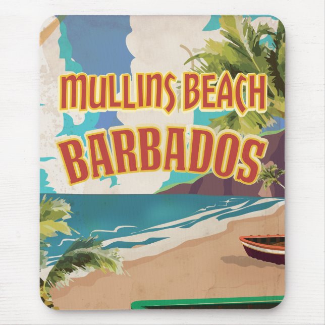 Mousepad Cartaz de viagem para Mullins Beach Bay Barbados. (Frente)