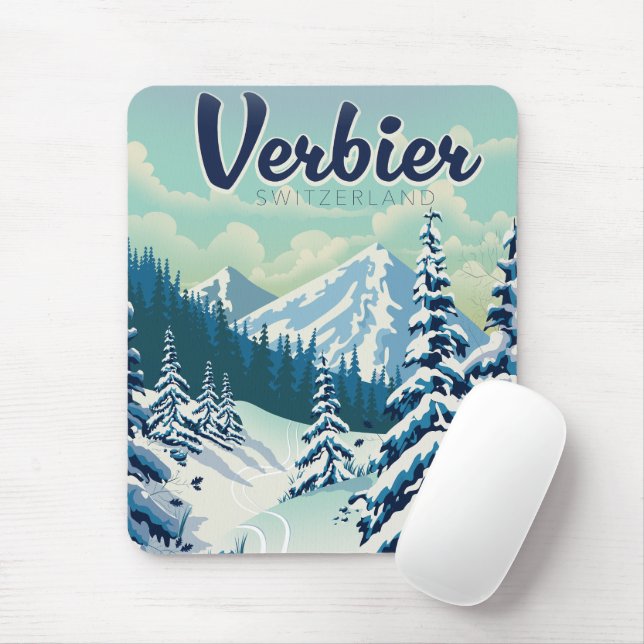Mousepad Cartaz de viagem Verbier Suíça (Com mouse)