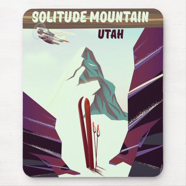 Mousepad Cartaz de viagem vintage da Montanha Solitude Utah (Frente)