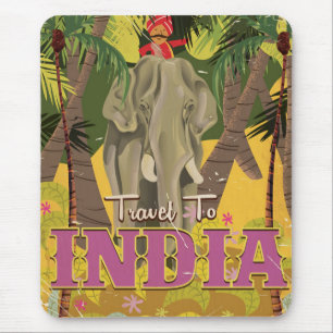 Mousepad cartaz de viagem vintage de elefante indiano