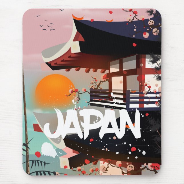 Mousepad Cartaz do pôr do sol do edifício do Japão (Frente)