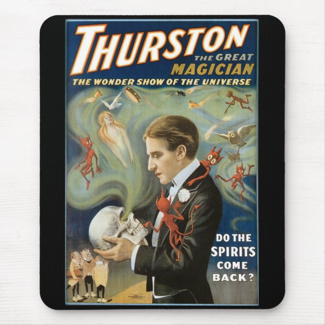 Mousepad Cartaz Mágico Antigo, Thurston, O Grande Mágico (Frente)