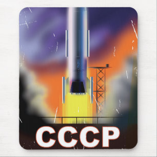 Mousepad Cartaz Retro Foguete Espacial União Soviética
