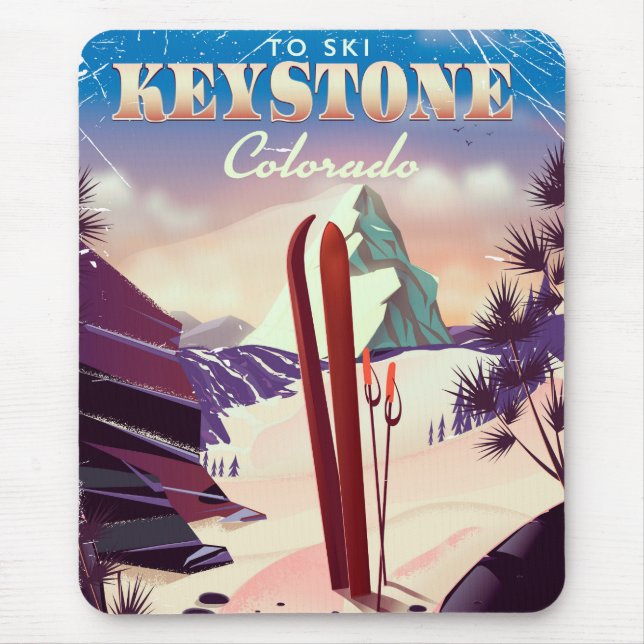 Mousepad Cartaz vintage estilo Keystone, Colorado Ski. (Frente)