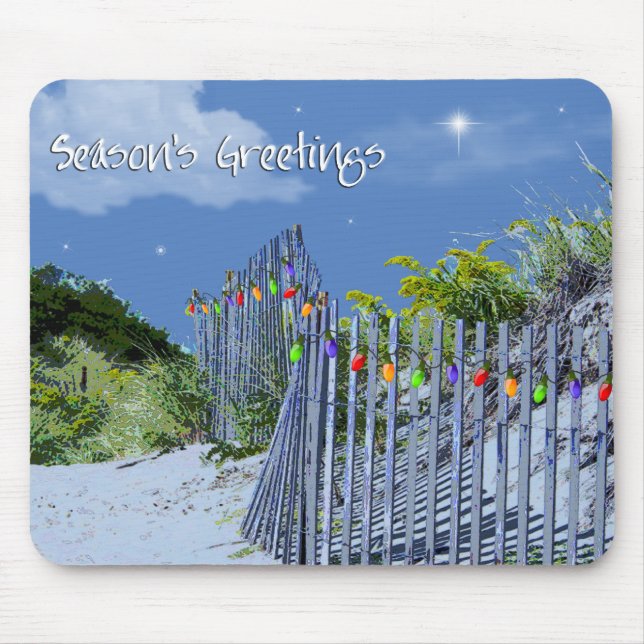 Mousepad Cartões de natal de cerca de praia e dunas (Frente)