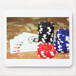 Mousepad Cartões de pôquer Aces Chips Jogo de Jogo Casino