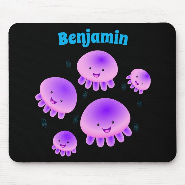 Mousepad Cartografia de medusa-púrpura-rosa-branca kawaii (Frente)