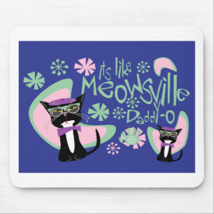 Mousepad Cartoon Beatnik Character Anos 50 Cat Slogan