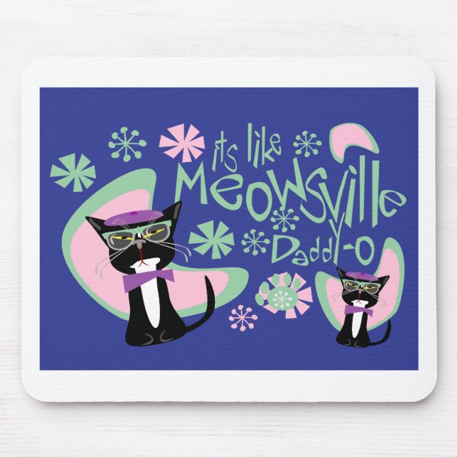 Mousepad Cartoon Beatnik Character Anos 50 Cat Slogan (Frente)