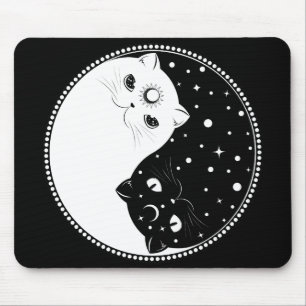 Mousepad Cartoon Black and White cats yin yang sign
