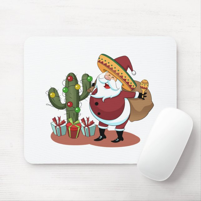 Mousepad Cartoon cactus e Papai Noel vestindo um sombrero (Com mouse)